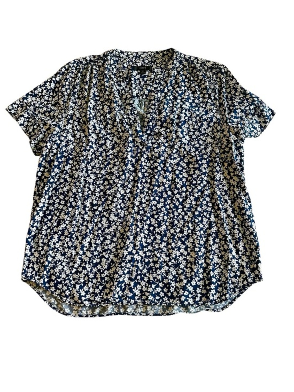 J. Crew Short Sleeve 100% Viscose Top - Womens Medium Navy Blue White Floral